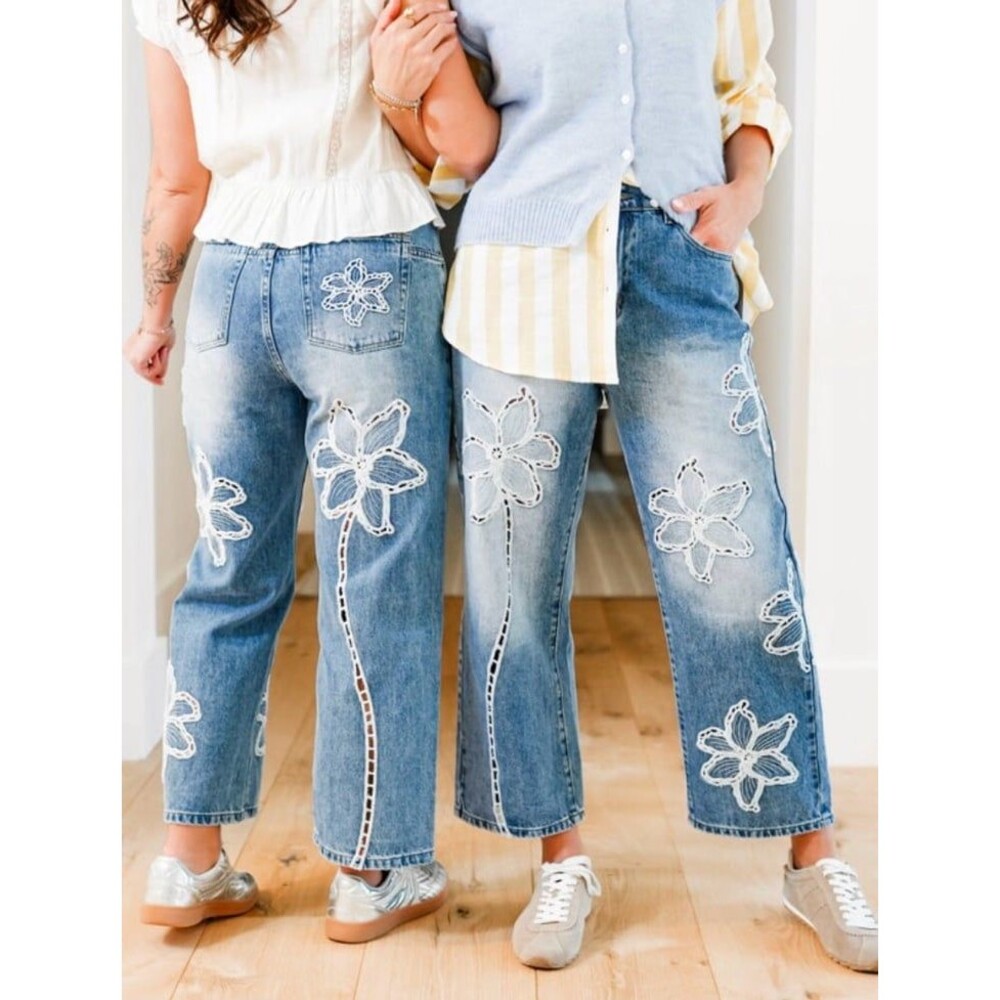 Oli & Hali Jeans OH! Jeans Embroidered floral cotton jeans womens small 2- 4 new - Picture 2 of 11